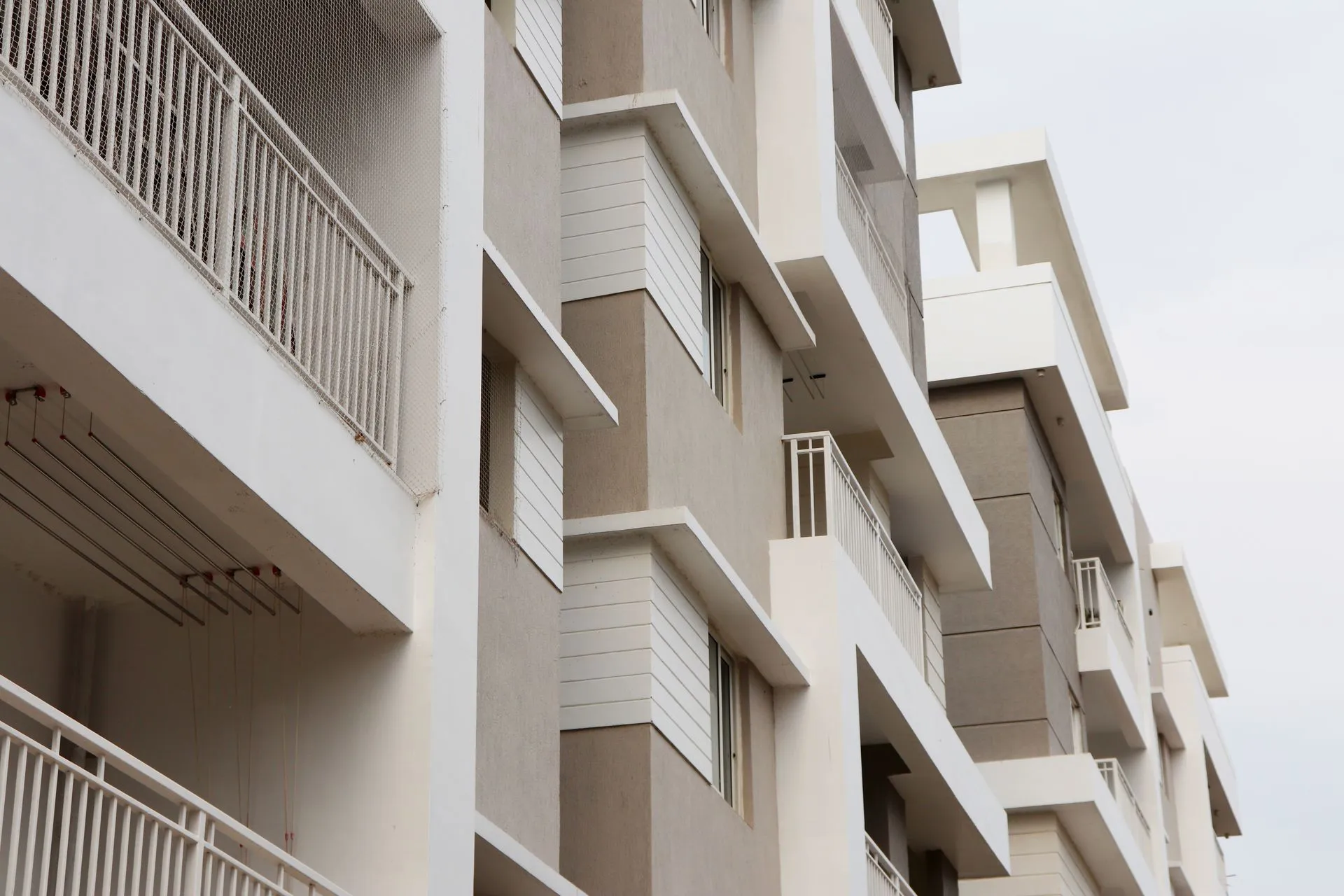 Modern residential apartment building with balconies in Hyderabad, India